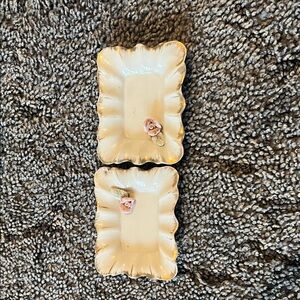 Elegant Cream Rectangular Dishes with Pink Rose Accents